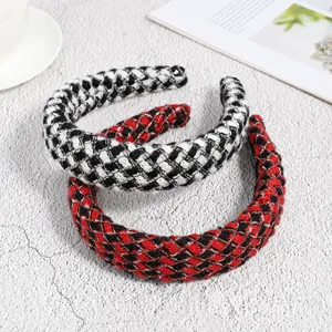 Chic Houndstooth Padded Headband Retro Woven Hair Hoop Fashion Winter Hair Accessories