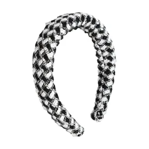 Black and white houndstooth padded headband for women, retro thick fashion hair accessory.