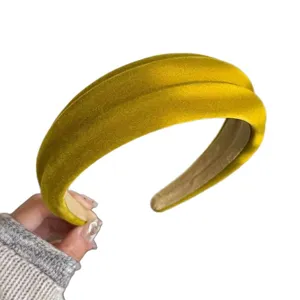 Wide velvet headband for women, stylish mustard yellow hair accessory for daily wear.