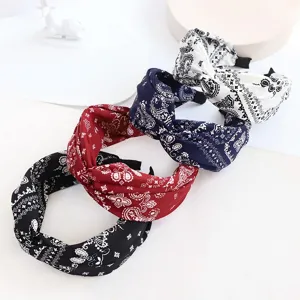Womens Wide Headband Paisley Print Vintage Twist Knotted Fabric Hair Hoop Casual Daily Hair Accessories Headwear