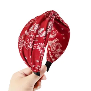 Red paisley headband for women, wide vintage hair hoop, high top retro fashion hair accessories.