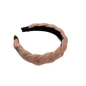 Serre-tête tressé large et élégant pour femme, cerceau de cheveux rétro en molleton doux.