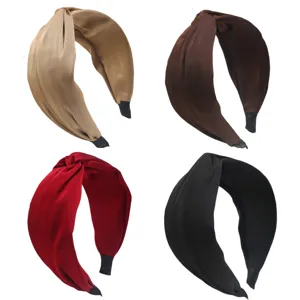Retro Tinta Unita Alta Corona Cerchietto Imbottito Nodo Incrociato Raso Fascia per Capelli Eleganti Accessori per Capelli Giornalieri Per Donne