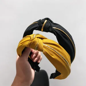 Korean Style Wide Headband Solid Color Polyester Hair Hoop With Gold Trim Fashion Hair Accessories For Women Daily
