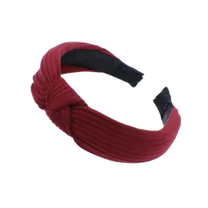 Wine red knitted wide cross headband for women stylish hair accessory main product view