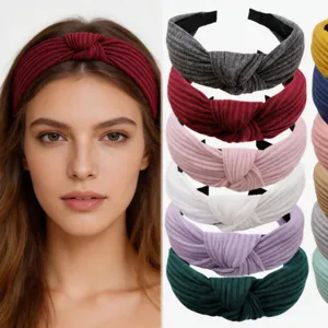 Women's Solid Color Knitted Cotton Wide Cross Knot Hair Hoop Headband Fashion Hair Accessories