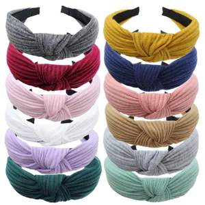 Solid color knit knotted headband for women, wide hair hoop fashion hair accessories.