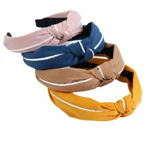 Korean fabric knotted headband with white piping, wide hair hoop for women and wash face.