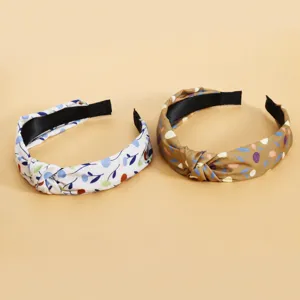 Retro Stof Bedrukt Strik Haarband Brede Haarhoepel Vintage Kruis Knoop Haarband Veelzijdige Dagelijkse Haaraccessoire Voor Vrouwen