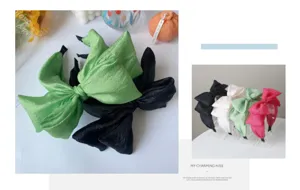 Seersucker Bow Headband Wide Brim Sweet Hair Accessory Cute High Crown Headband Detail