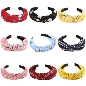 Vintage knotted fabric hair hoop women wide washing face headband chic floral striped hair accessories