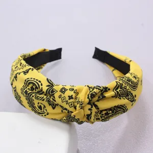 Gelb schwarz Paisley Knoten Stoff Haarreif breiter Retro Haarreif Mode Haarschmuck Detail