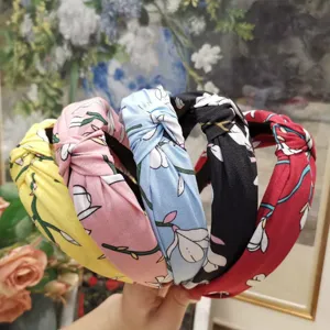 Retro fabric knotted headband set, wide hair hoop for women, 5 colors floral hair accessories