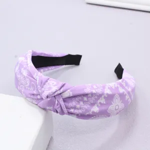 Lila Paisley Haarreif, Stoffknoten Haarband fuer Damen, Vintage Haarschmuck Accessoire.