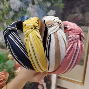 Fabric knotted headband set, wide hair hoop for women, vintage striped hair accessory daily wear.