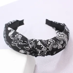Schwarz-weißer Paisley-Muster Knoten Haarreif, vintage Stoff Haarband für Damen.