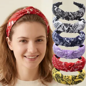 Retro Paisley Blumen Stoff Stirnband Kreuz Geknotet Breiter Rand Haargriff Modische Haarschmuck Für Damen Alltag
