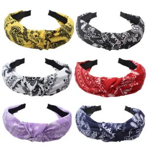 Klassischer Paisley Print Knoten Haarreif Stoff Set, stilvolles Vintage Haaraccessoire.