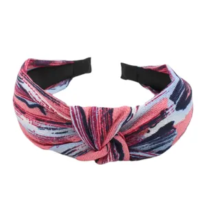 Retro fabric knotted headband for women, wide vintage art printed hair hoop daily wear.