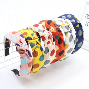Korean style wide cloth knotted headband with colorful polka dots, sweet daily hair hoop for women.