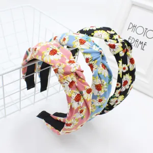 Floral knot headband set retro daisy print hair hoop sweet daily washing face hair accessories