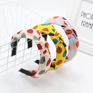 Korean style wide fabric knotted hair hoop polka dot hair band women daily hair accessories