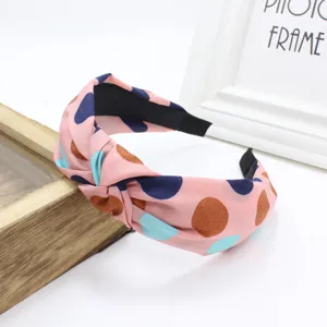 Korean style cute knotted headband with colorful polka dot print for daily wear hair hoop.