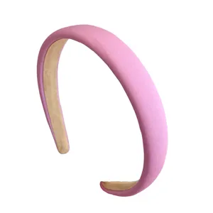 Pink wide padded headband for women, sweet solid color sponge hair hoop everyday fashion.