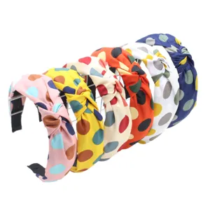 Korean Style Minimalist Wide Brim Cloth Cross Knot Headband Polka Dot Hair Hoop Cute Hair Accessories For Women