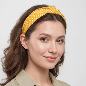 Yellow polka dot headband for women fabric wide hair hoop cute daily hair accessories