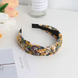 Sweet floral knotted headband, vintage fabric hair hoop for women daily styling close up detail view