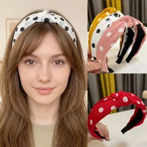 Women Polka Dot Fabric Headband Wide Cross Knot Hair Hoop Vintage Retro Daily Face Washing Hair Accessories Headwear