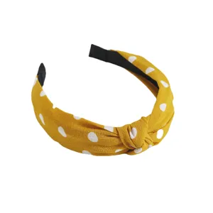 Women yellow polka dot headband cute knot hair hoop retro wide hair accessories summer fashion