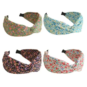 Set of 4 vintage floral twisted headbands for women, elegant hair accessories daily wear.