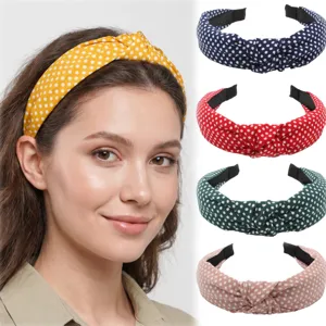 Simple Polka Dot Fabric Headband Women Wide Brim Cross Knot Hair Hoop Casual Daily Hair Accessories