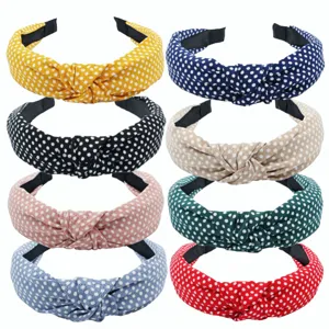 Korean style polka dot fabric wide headbands set, cute sweet cloth hair hoops for women girls.