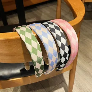 French retro plaid padded headband high skull top sponge hair hoop fashion women hair accessories