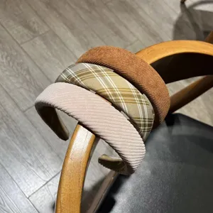 Thick padded headbands set, French retro corduroy and plaid hair hoops for women and girls.