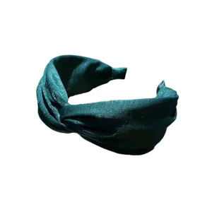 Diadema con nudo verde oscuro, banda de pelo de tela ancha para estilo de moda diario.