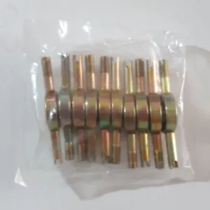 Motorcycle and bicycle valve core wrench repair metal tool set packed in clear bag.