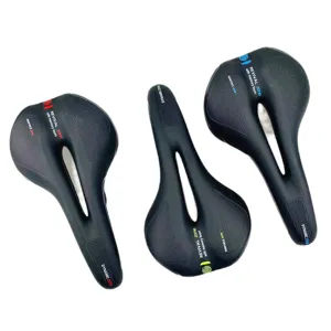Comfortable bicycle saddle with memory foam and hollow design for mountain bikes.