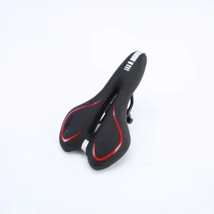 Ergonomic black and red bicycle saddle ultra soft shock absorbing universal bike seat accessory