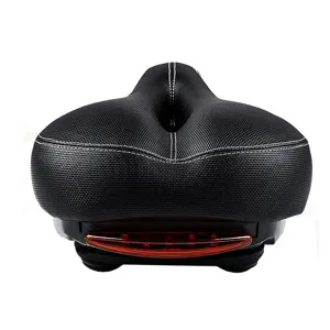 Sella da bicicletta ergonomica larga con luce posteriore rossa, sedile imbottito comodo per MTB.