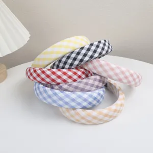 Serre-tête rembourré carreau macaron accessoire cheveux joli style quotidien doux détail