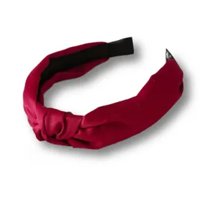 Wide satin knotted headband in burgundy, elegant solid color hair accessory for daily wear.