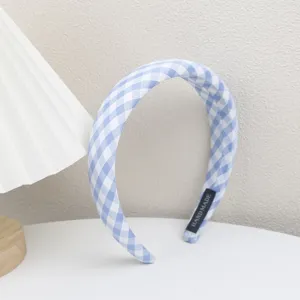 Serre-tête carreaux bleu blanc détail, accessoire de cheveux style preppy mignon.