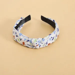 Stof bedrukte haarband met chic knoop ontwerp, retro brede haarhoepel voor dames dagelijks buiten.