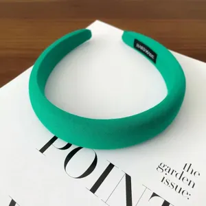 Korean style wide green sponge headband for women, comfortable thick fabric hair hoop accessories.