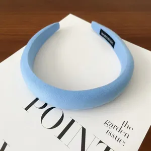 Light blue wide sponge fabric headband for women, minimalist daily hair hoop, cute hair accessories.