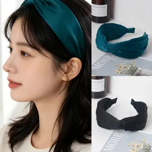 Diadema de Ala Ancha para Mujer Hecha a Mano Retro Nudo Cruzado Accesorio de Cabello Color Sólido Elegante para Uso Diario